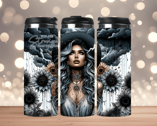 Thermobecher  Frau mit Hut, Sonnenblumen & Spruch (Edelstahl, 340 ml)