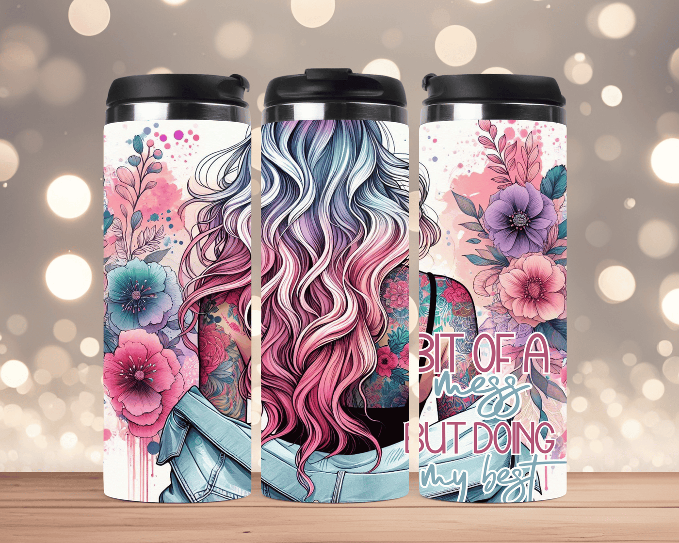 Thermobecher Frau mit bunten Haaren & sarkastischer Spruch (Edelstahl, 340 ml)