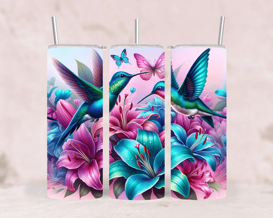 Thermobecher Kolibri & Lilie Eleganter Tumbler aus Edelstahl (570 ml)