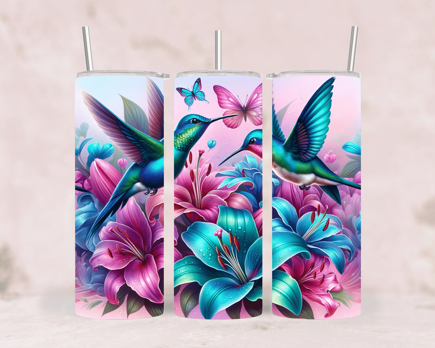Thermobecher Kolibri & Lilie Eleganter Tumbler aus Edelstahl (570 ml)