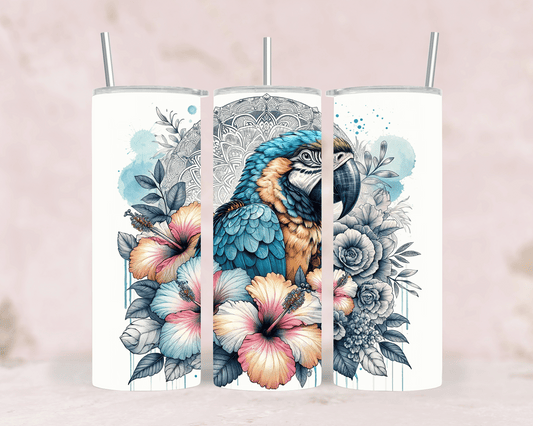 Thermobecher Papagei & Tropenblumen Exotischer Tumbler aus Edelstahl (570 ml)