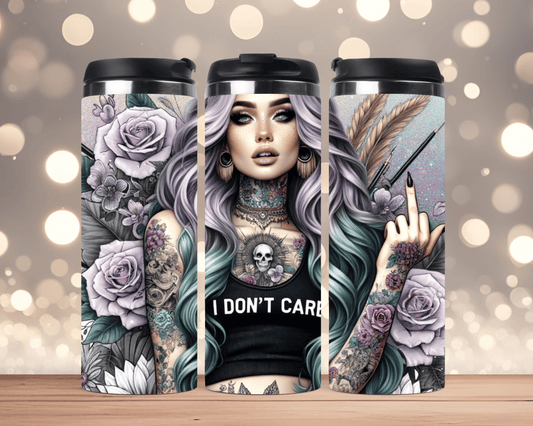 Thermobecher Tattoo Frau, Mittelfinger & Spruch (Edelstahl, 340 ml)