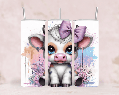 Thermobecher Baby Kuh mit Schleife & Blumen