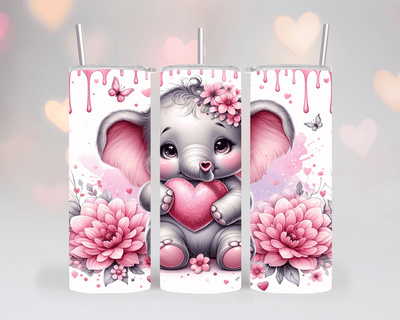 Thermobecher/Tumbler - Elefant mit Kuss & Blumen