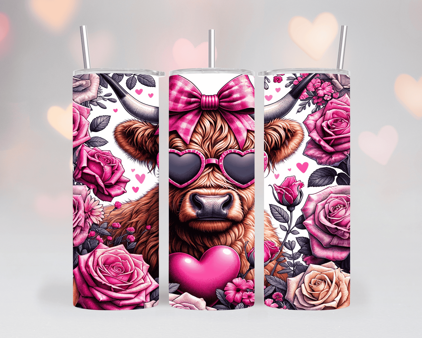 Thermobecher/Tumbler -Highland Cow mit Rosen & Herz