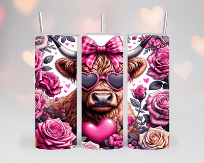 Thermobecher/Tumbler -Highland Cow mit Rosen & Herz