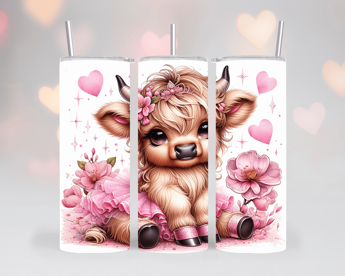 Thermobecher/Tumbler - Princess Cow– Blumen, Herzen & Sterne