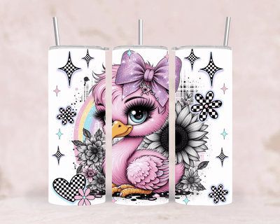 Thermobecher - Rosa Ente mit Schleifen, Sternen & Sonnenblume