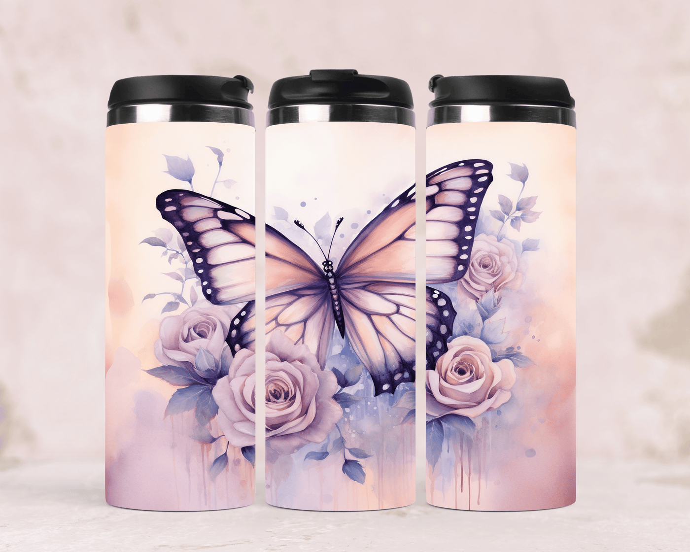 Edelstahlbecher Schmetterling & Rosen
