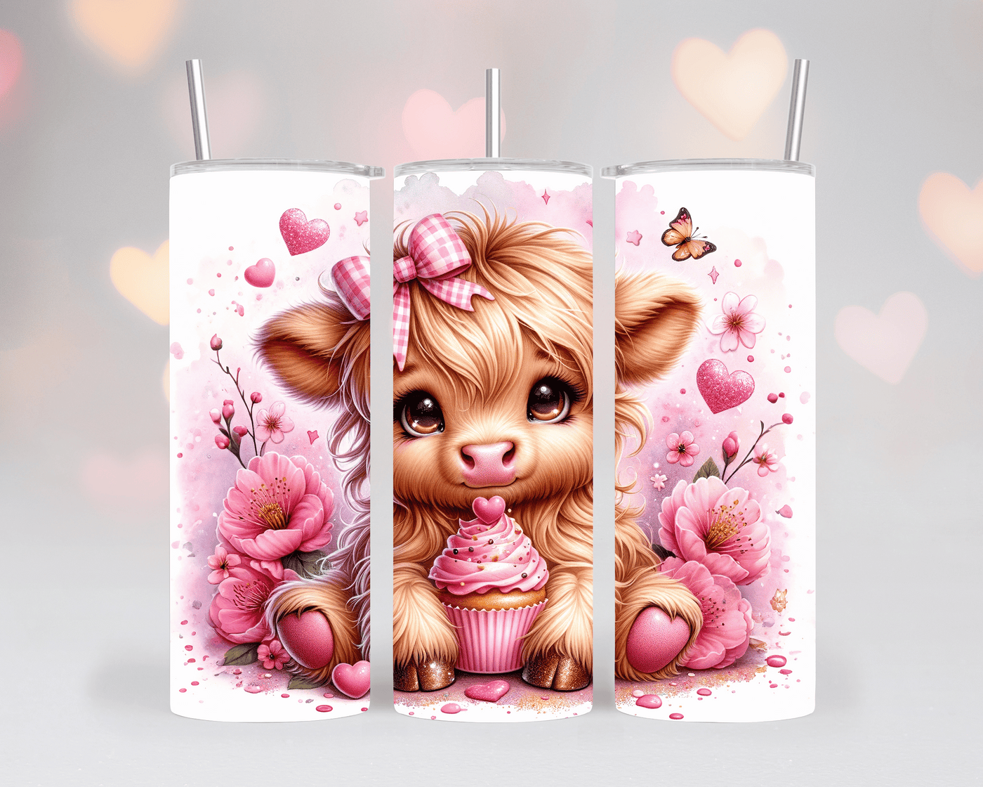 Thermobecher/Tumbler -Valentine Cow & Pink Cupcake