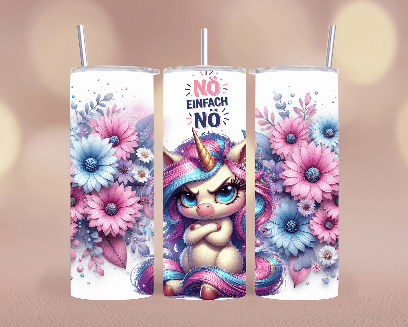 Thermobecher/Tumbler 570ml „Einhorn mit Sonnenblume“  Nö. Einfach Nö