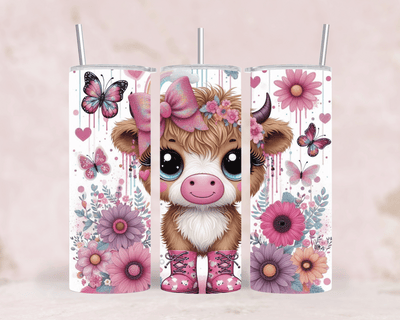 Thermobecher Baby Kuh mit Schuhen, Schleifen & Sonnenblumen