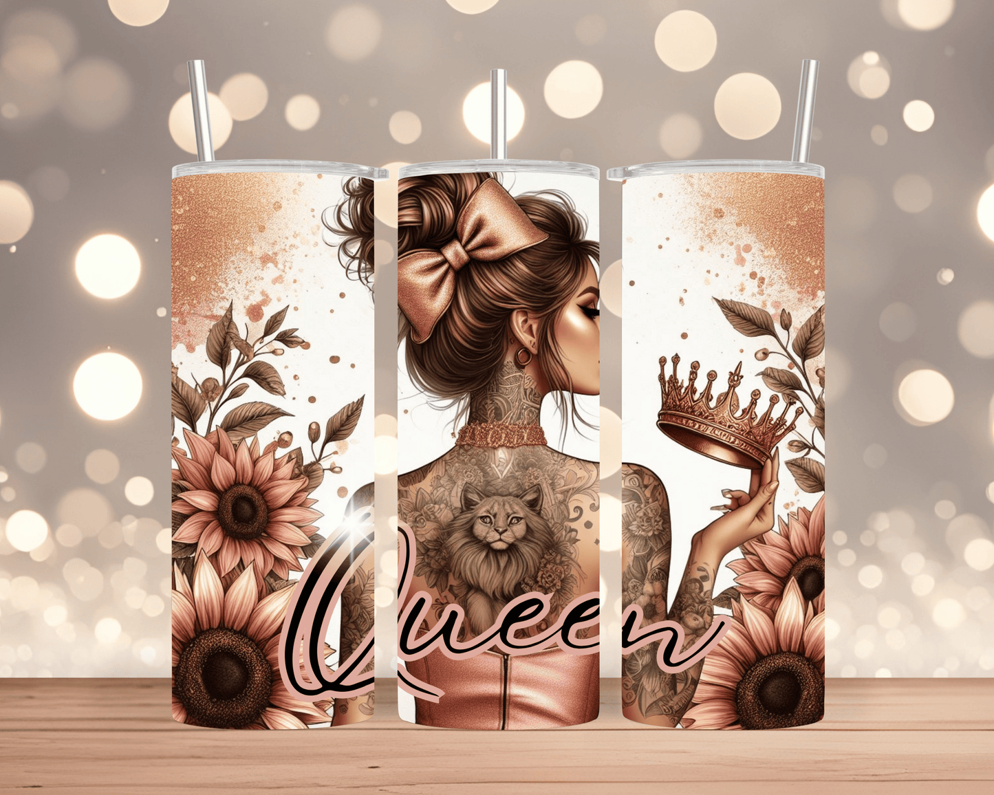 Thermobecher / Tumbler Frau mit Schleife, Krone & Queen-Motiv (Edelstahl, 570 ml)