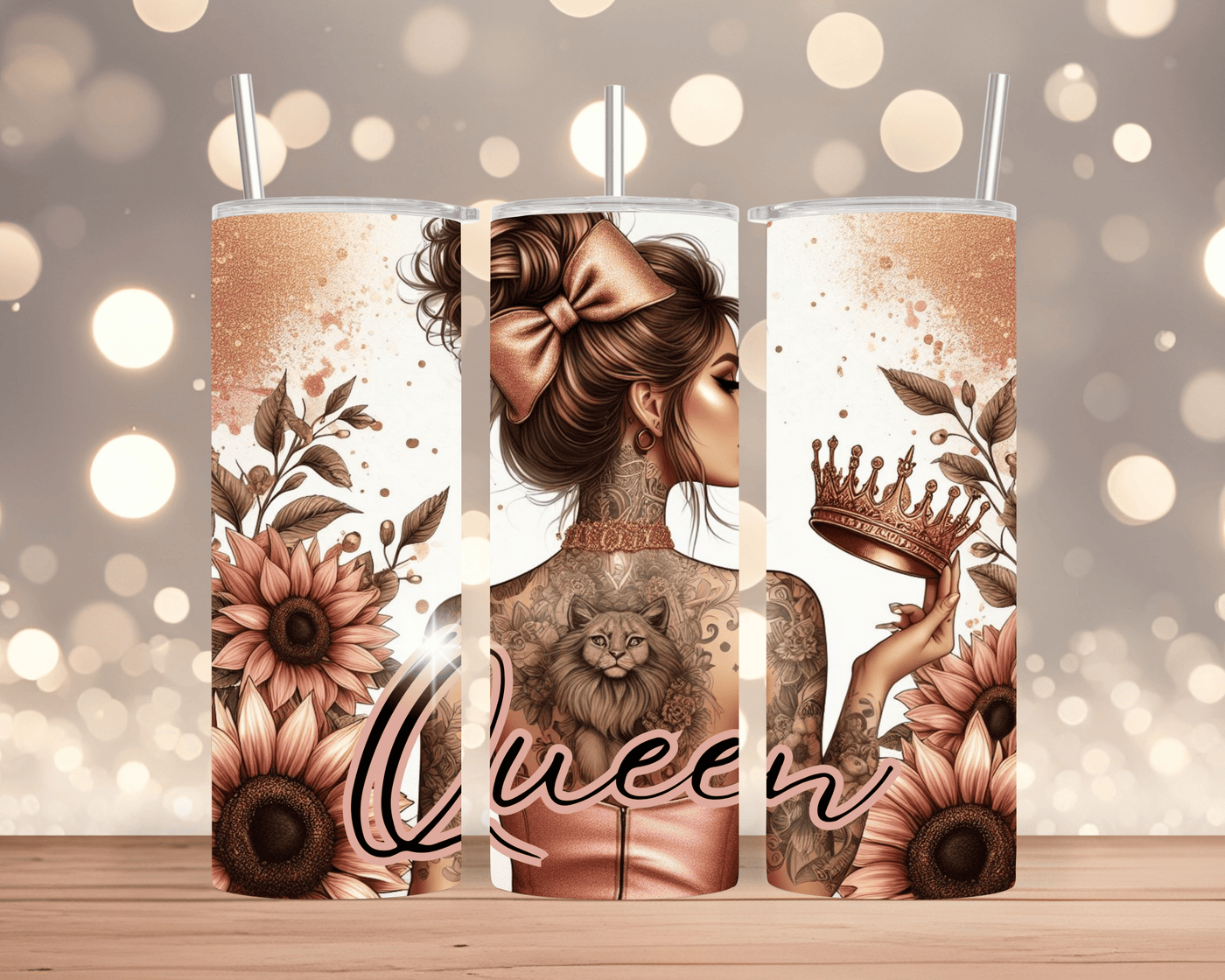 Thermobecher / Tumbler Frau mit Schleife, Krone & Queen-Motiv (Edelstahl, 570 ml)