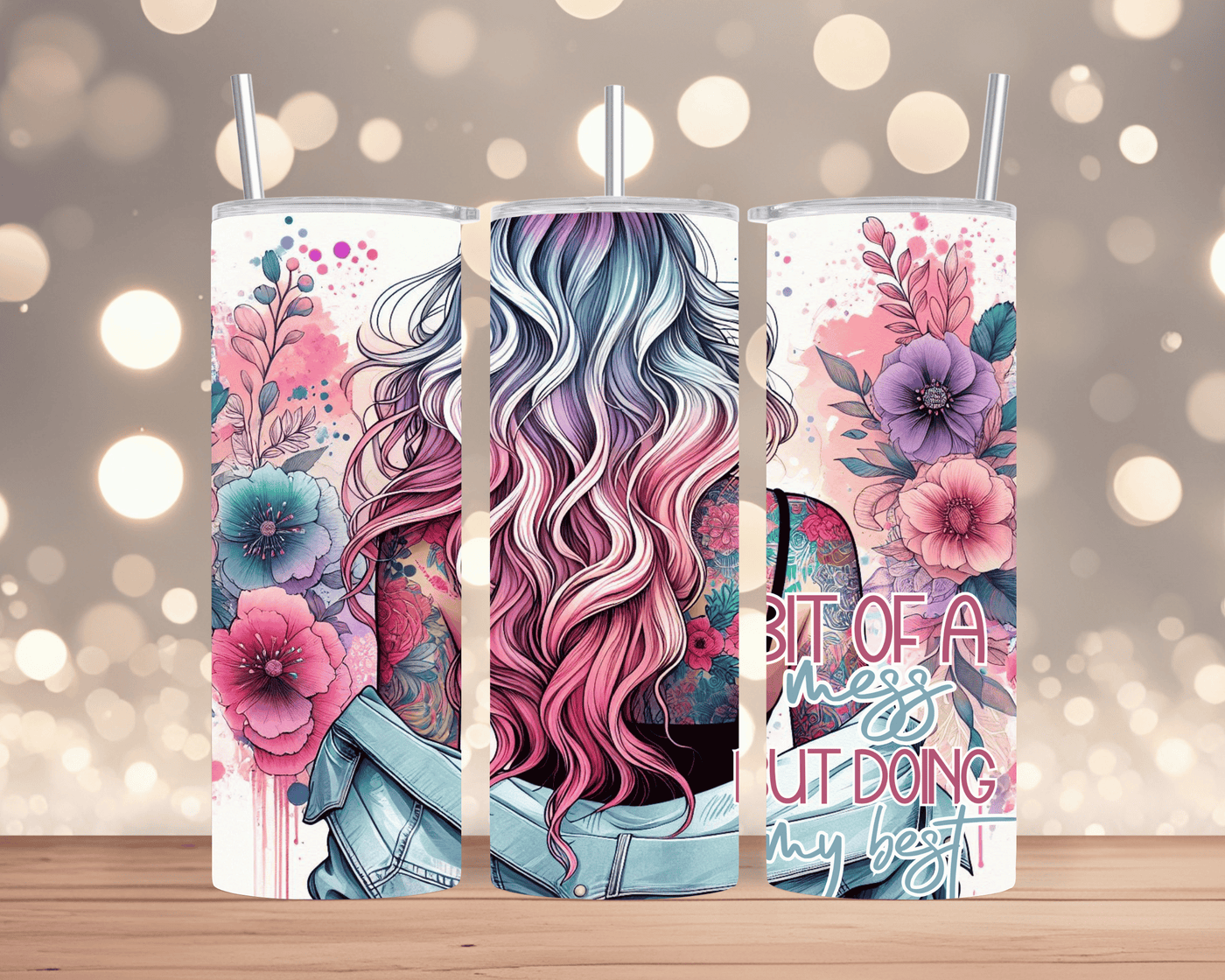 Thermobecher / Tumbler  Frau mit bunten Haaren & sarkastischem Spruch (Edelstahl, 570 ml)