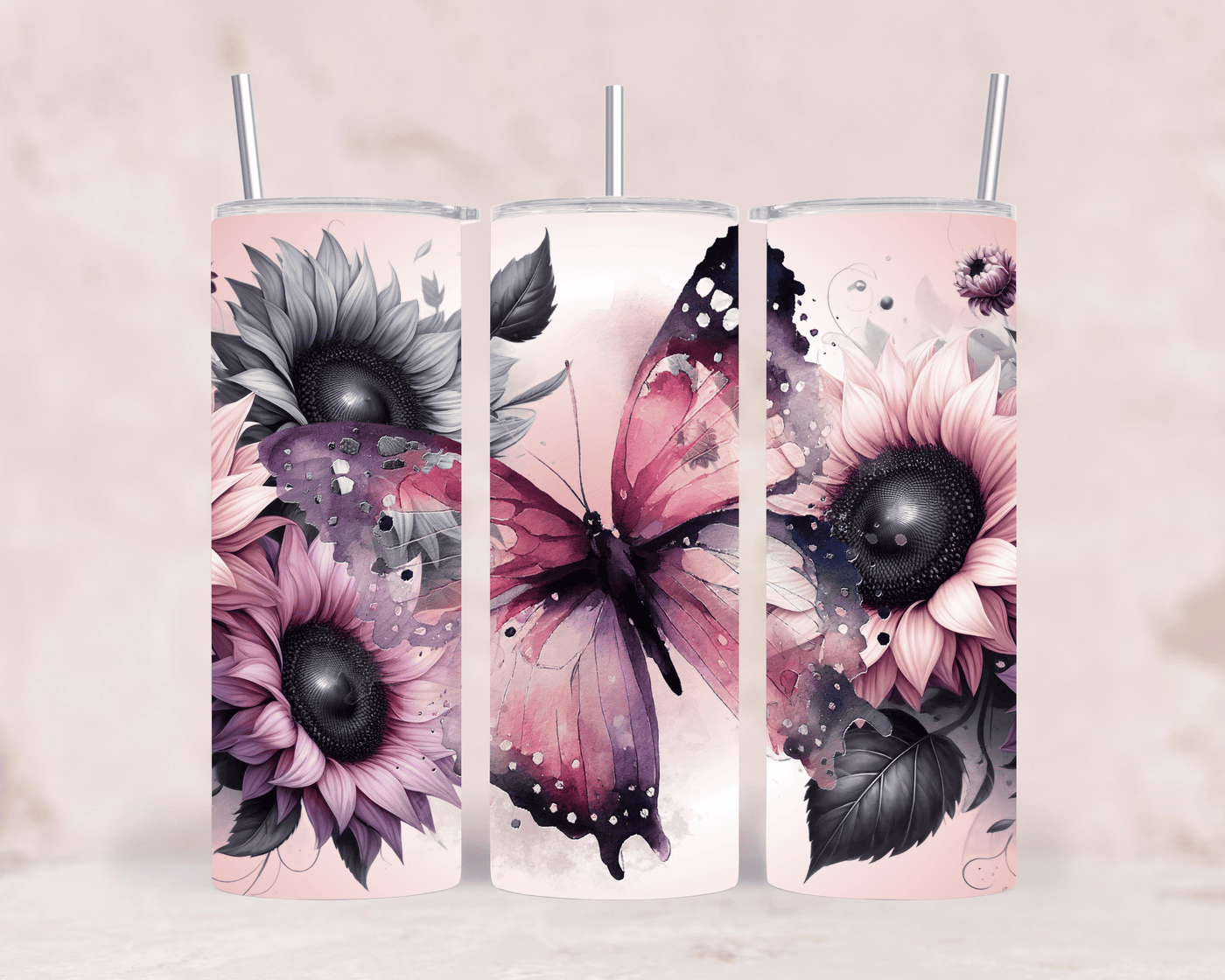 Thermobecher Schmetterling & Sonnenblumen