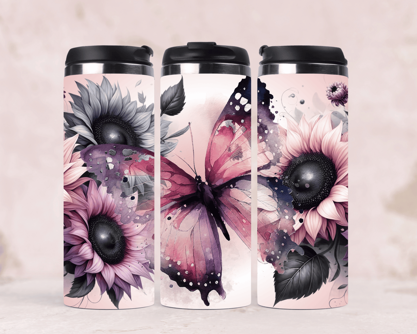 Edelstahlbecher Schmetterling & Sonnenblumen