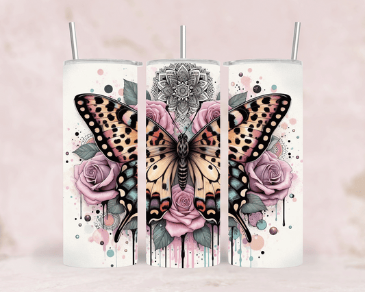 Thermobecher/Tumbler Schmetterling & Rosa Rosen