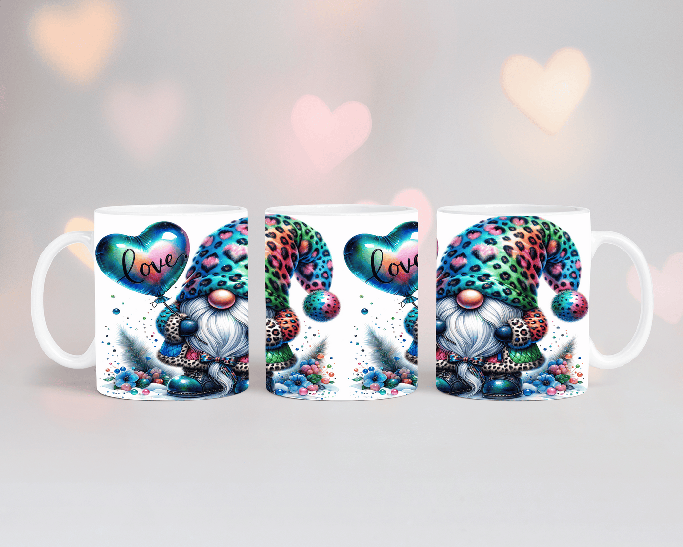 Thermobecher/Tumbler/Tasse Valentine Gnome Türkis mit Luftballon