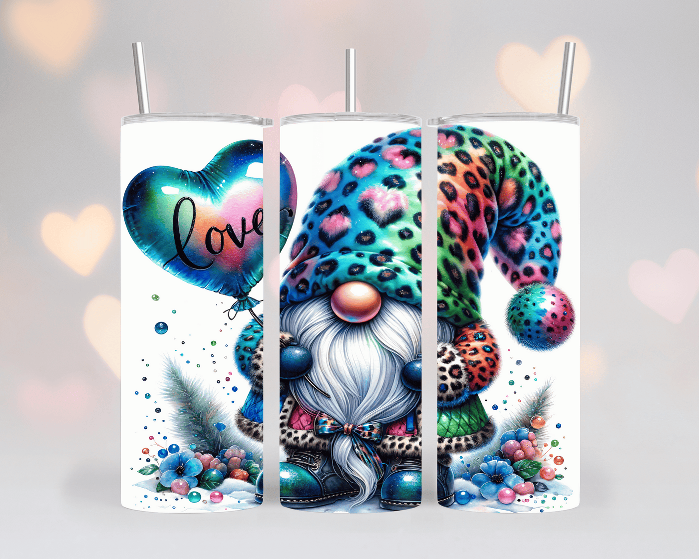 Thermobecher/Tumbler/Tasse Valentine Gnome Türkis mit Luftballon