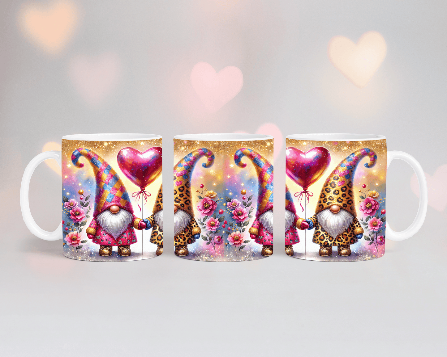 Thermobecher/Tumbler/Tasse 2 Valentine Gnome mit Herzluftballon & Blumen