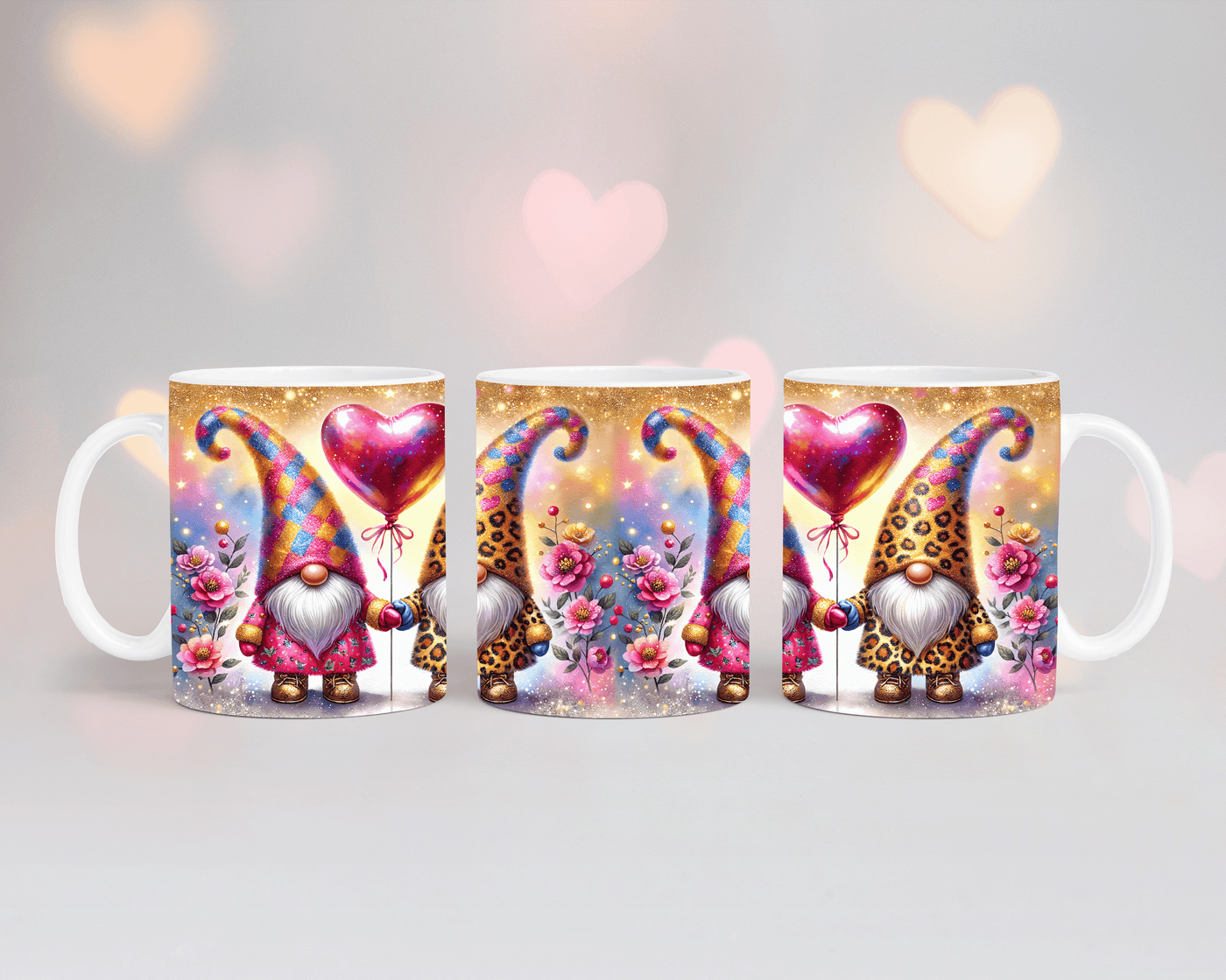 Thermobecher/Tumbler/Tasse 2 Valentine Gnome mit Herzluftballon & Blumen
