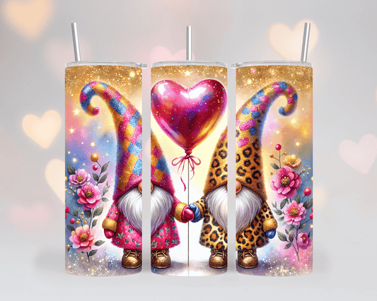 Thermobecher/Tumbler/Tasse 2 Valentine Gnome mit Herzluftballon & Blumen
