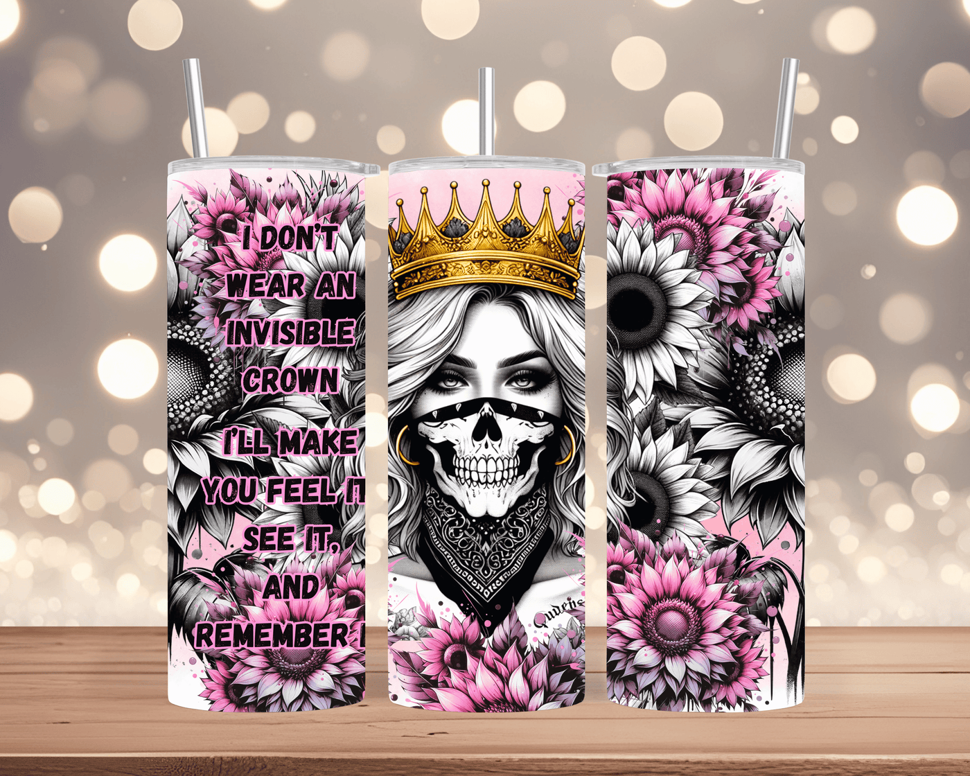 Thermobecher Woman mit Krone & Pinker Sonnenblume