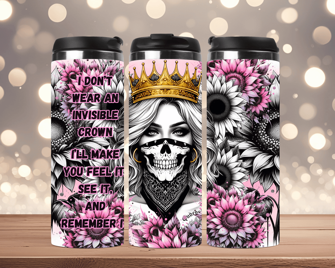 Edelstahlbecher Woman mit Krone & Pinker Sonnenblume