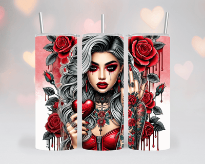 Thermobecher/Tumbler„Tattooed Woman with Roses & Middle Finge