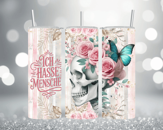Thermobecher Tumbler mit Motiv: Totenkopf Ich hasse Menschen  Edelstahlbecher 570 ml