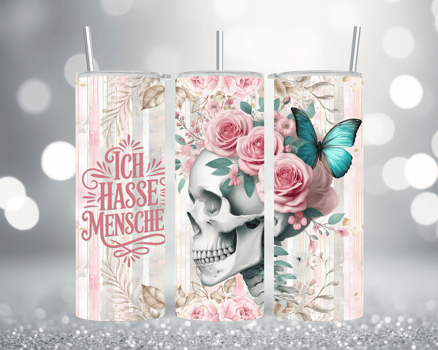 Thermobecher Tumbler mit Motiv: Totenkopf Ich hasse Menschen  Edelstahlbecher 570 ml