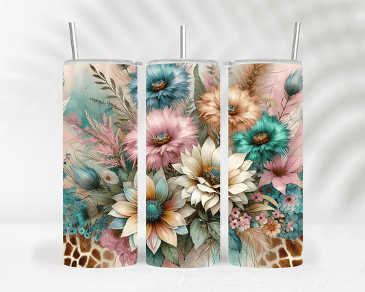 Thermobecher / Tumbler mit buntem Blumenstrauß – farbenfroh