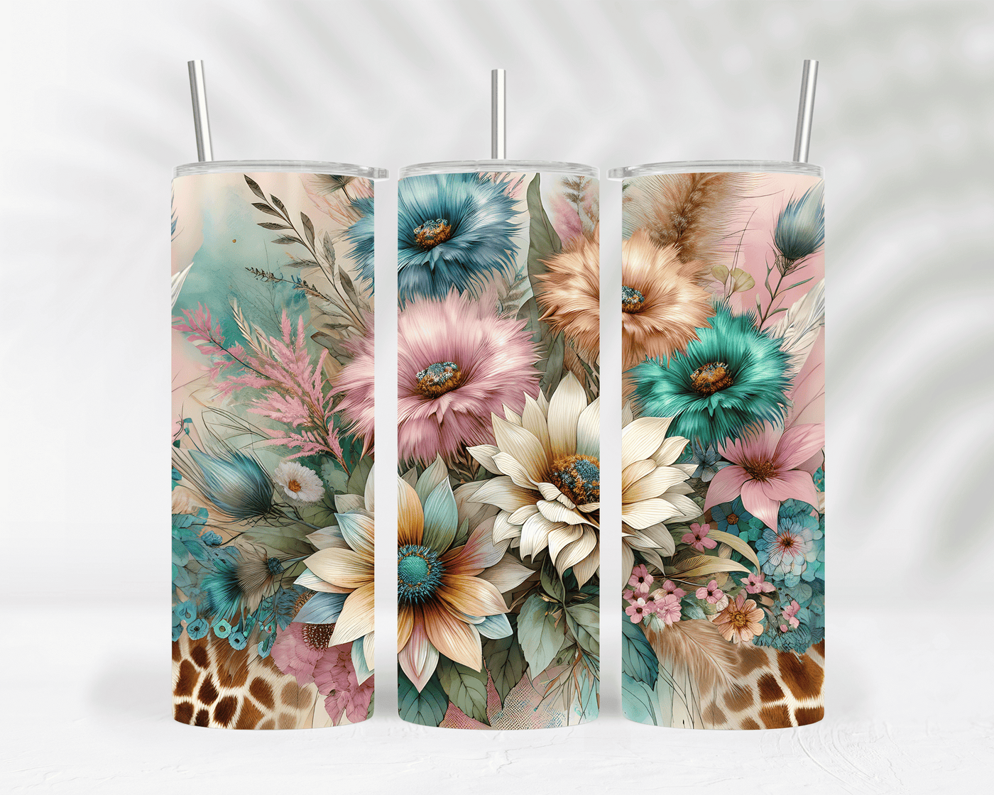 Thermobecher / Tumbler mit buntem Blumenstrauß – farbenfroh