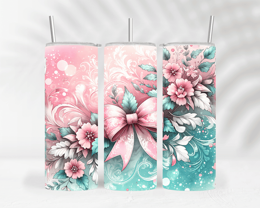 Thermobecher / Tumbler mit koketten Blumen in Rosa