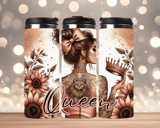 Thermobecher aus Edelstahl 340 ml Frau mit Schleife, Krone & Queen-Motiv