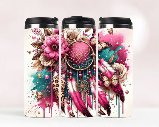 Thermobecher aus Edelstahl – 340 ml, Motiv Boho Traumfänger & Blumen