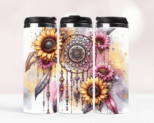 Thermobecher aus Edelstahl – 340 ml, Motiv Traumfänger mit Sonnenblumen