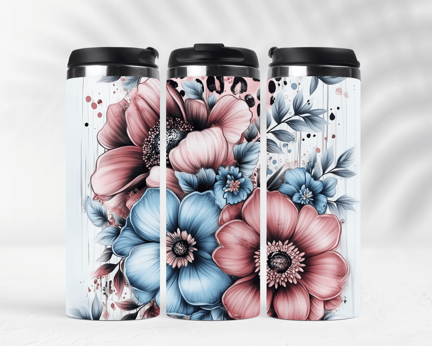 Thermobecher aus Edelstahl Motiv Abstrakte Blumen