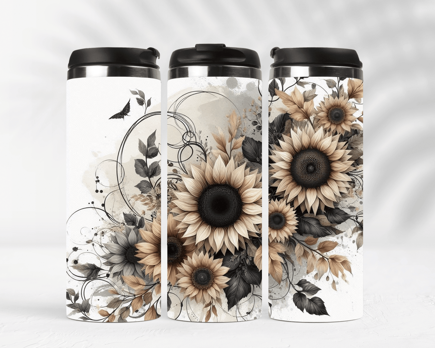 Thermobecher aus Edelstahl  Motiv Sonnenblumen