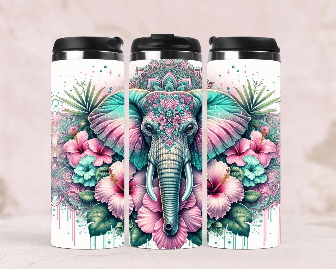 Thermobecher mit Motiv: Elefant & Mandala Edelstahlbecher 340 ml