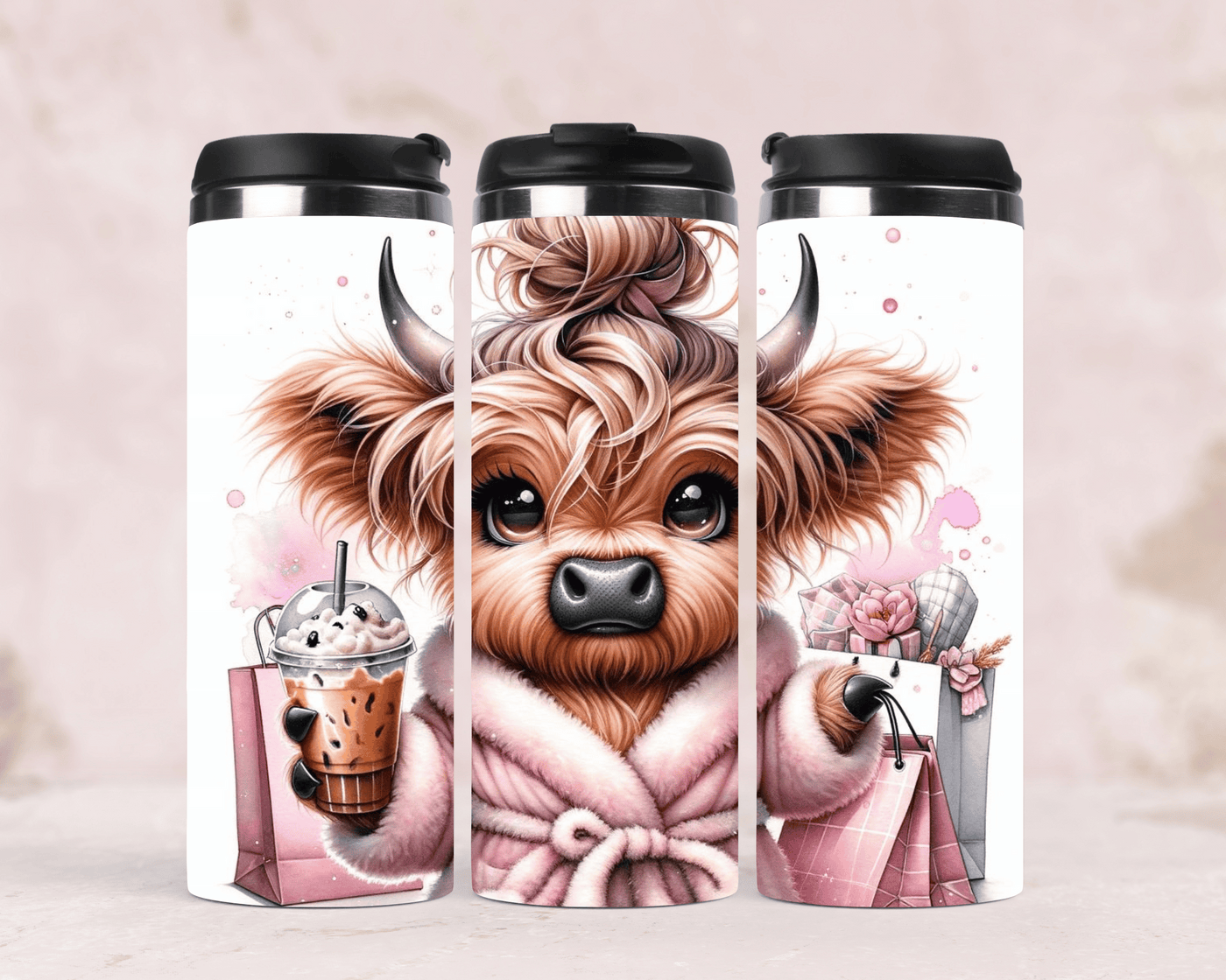Thermobecher mit Motiv: Highland Cow am Morgen Edelstahlbecher 340 ml