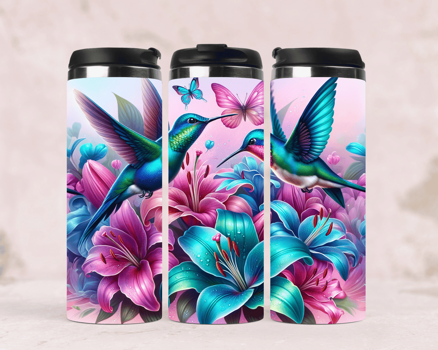Thermobecher mit Motiv:Kolibri & Lilie Edelstahl 340 ml