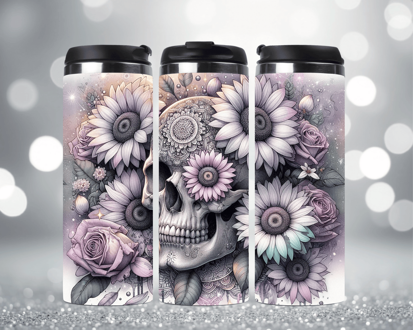 Thermobecher mit Motiv: Skull Floral Boho Mandala  Edelstahlbecher 340 ml