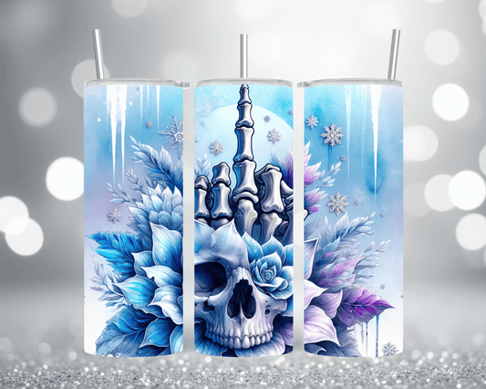Thermobecher mit Motiv: Skull mit Blumen & Schneeflocken  Edelstahlbecher 570 ml