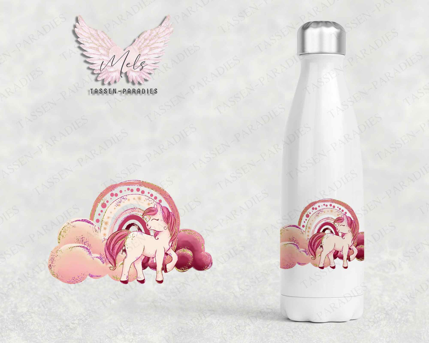 Pferd 1 - Personalisierte Kinder-Thermoflasche weiß mit und ohne Name
