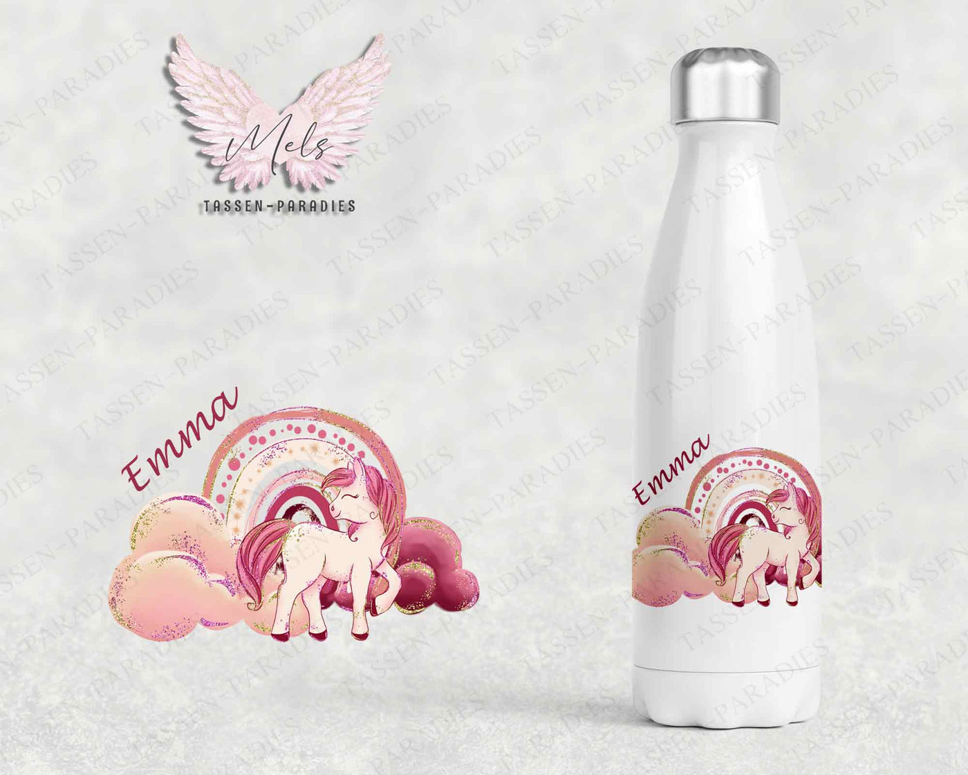 Pferd 1 - Personalisierte Kinder-Thermoflasche weiß mit und ohne Name
