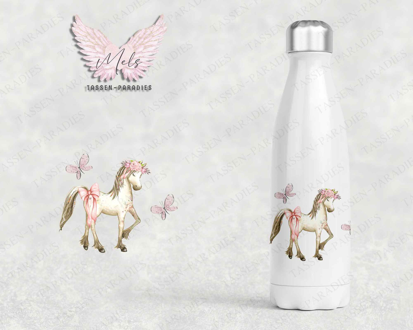 Pferd 4 - Personalisierte Kinder-Thermoflasche weiß mit und ohne Name