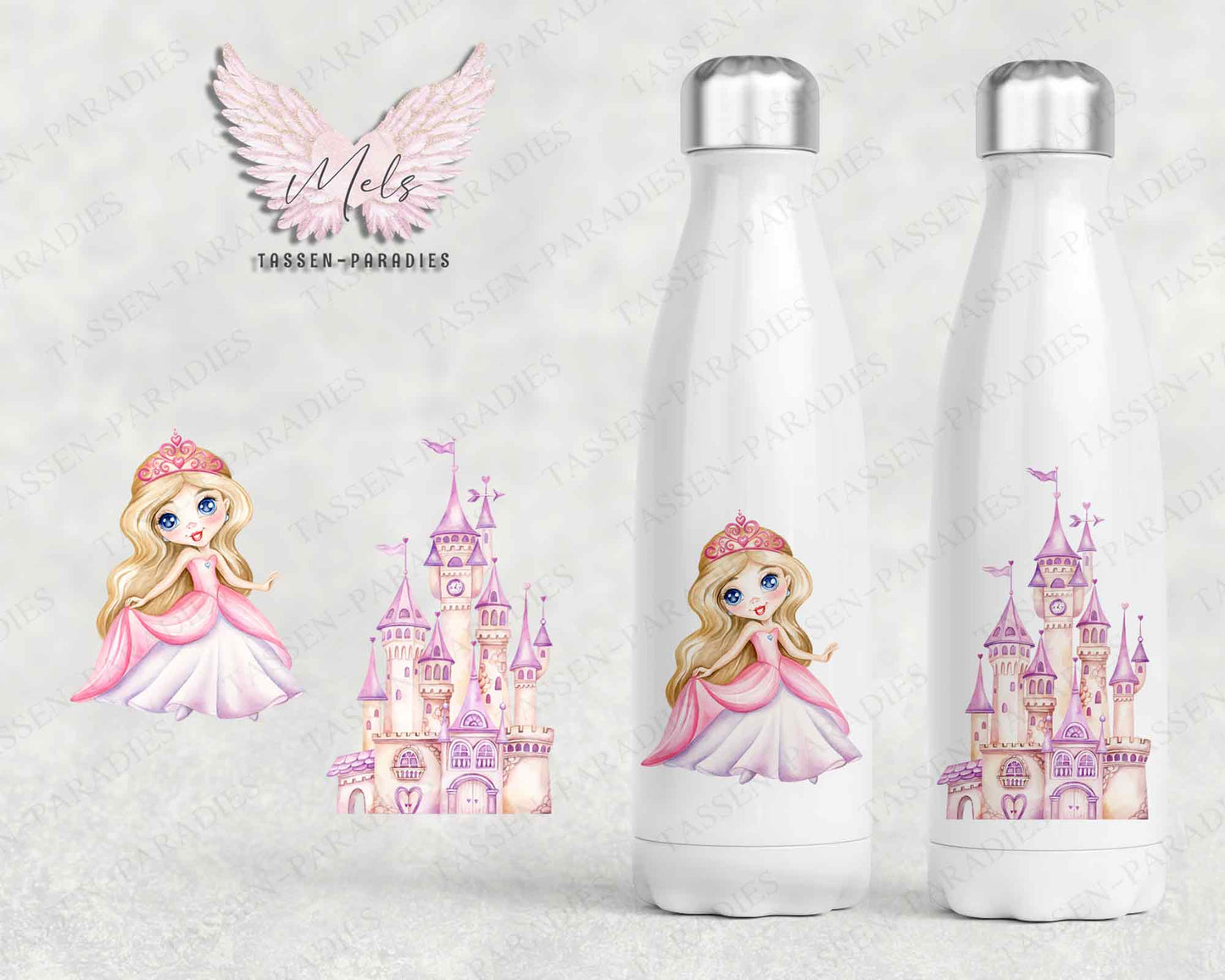 Prinzessin 1 - Personalisierte Kinder-Thermoflasche weiß mit und ohne Name