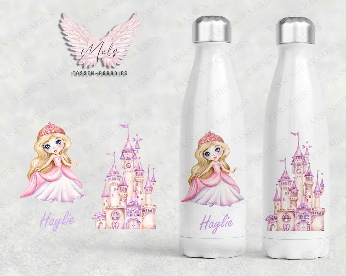 Prinzessin 1 - Personalisierte Kinder-Thermoflasche weiß mit und ohne Name